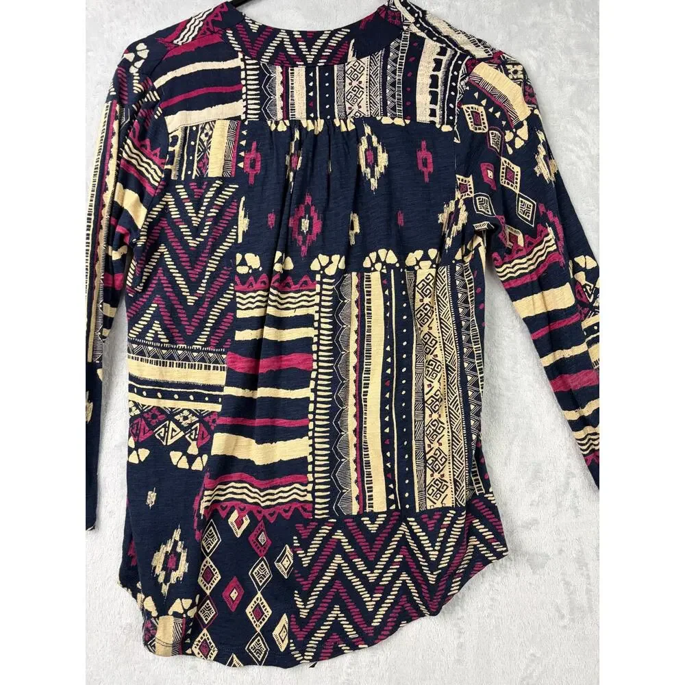 Lucky Brand Boho Aztec Top - Size XS - Long Sleeve Southwest Print